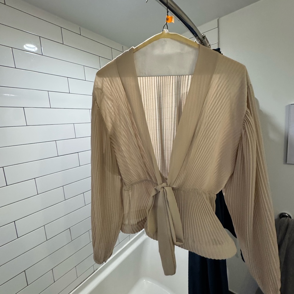 Sheer Tan Tie-Front Blouse